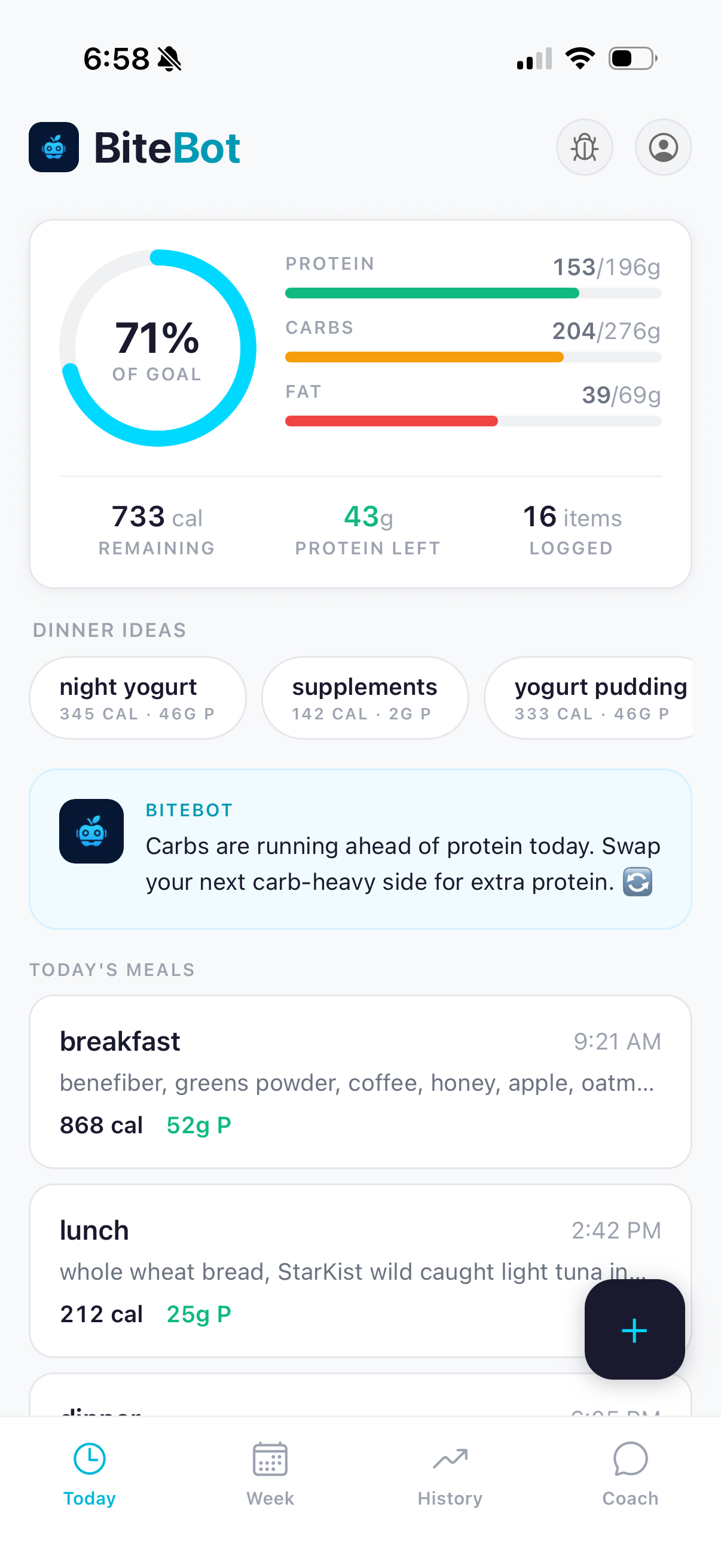 BiteBot Today dashboard